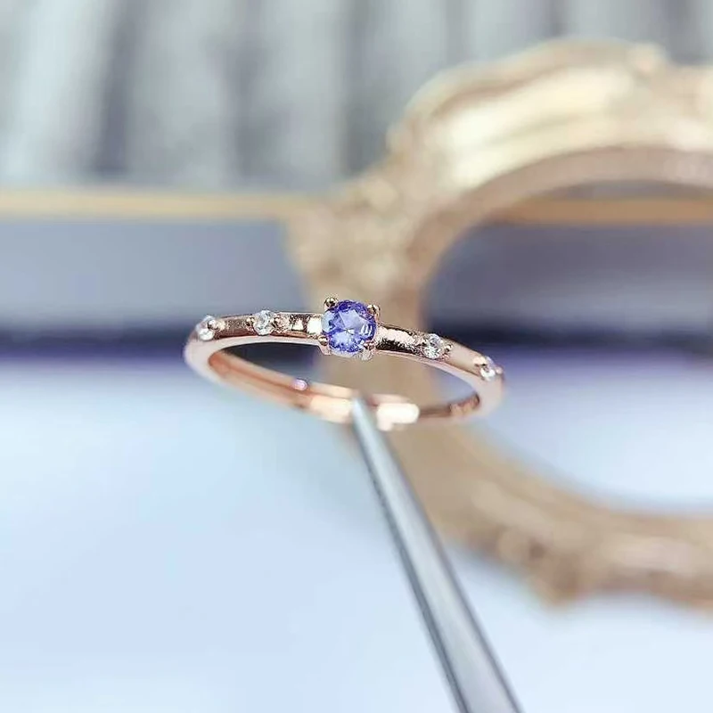 

Кольцо из чистого серебра 925 пробы с танзанитом, 3 мм, 0,1 карата, ювелирные изделия из натурального танзанита, кольцо из стерлингового серебра с драгоценным камнем для девочки