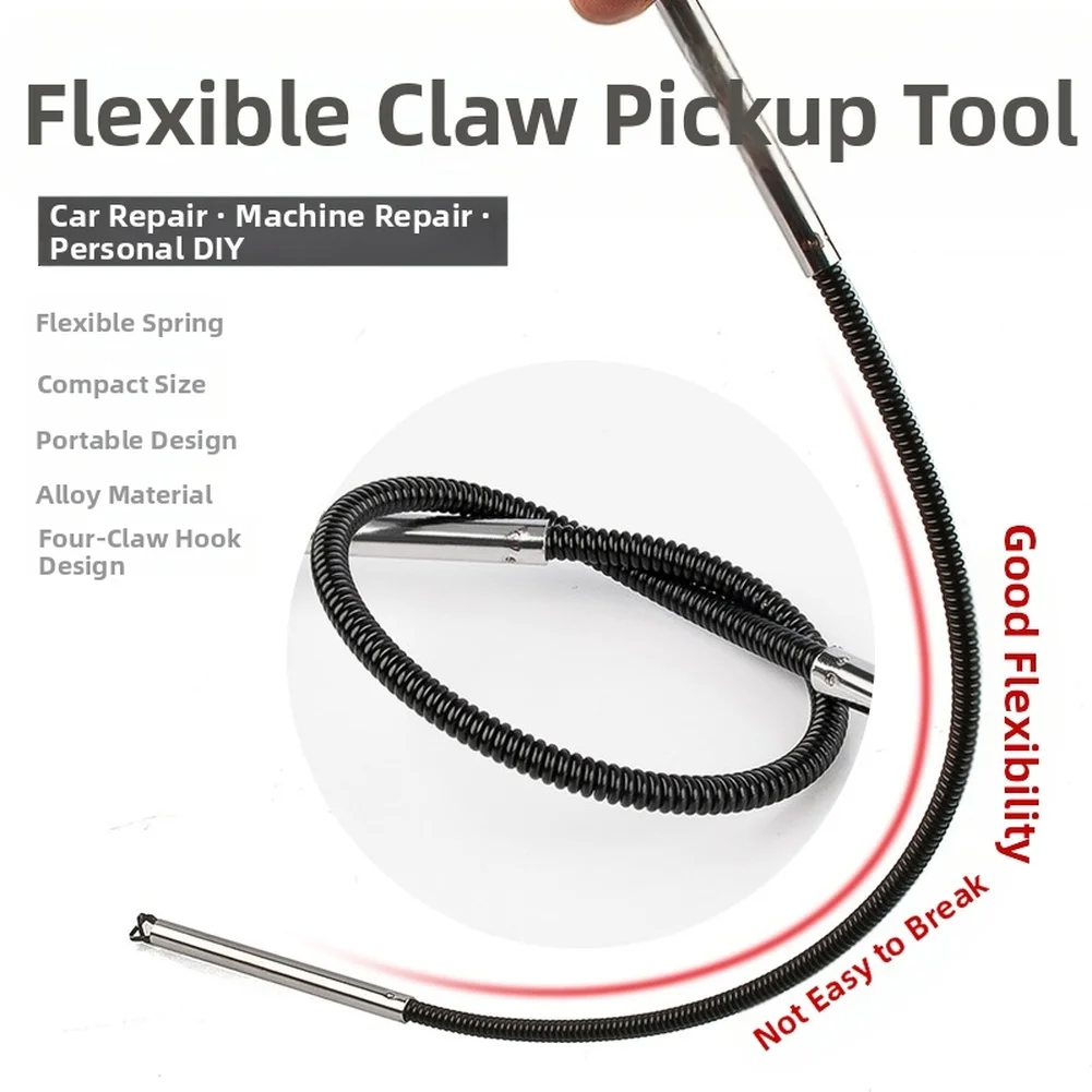 Flexible Magnetic Pickup Tool with Four Claw Hook for Automotive and Machinery Metal Part Retrieval with Alloy
