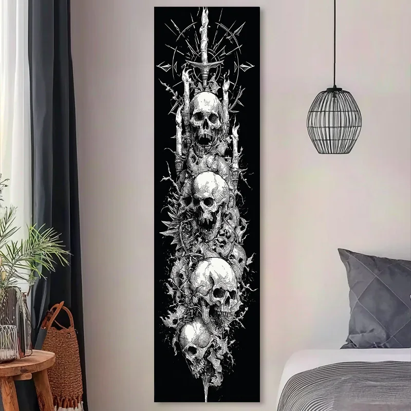 VIKAMA Skeleton Sword Tapestry Thorns - Dark Print Wall Hanging, Grim Reaper Art, Horror Room Decor, Gothic Cloth for Men