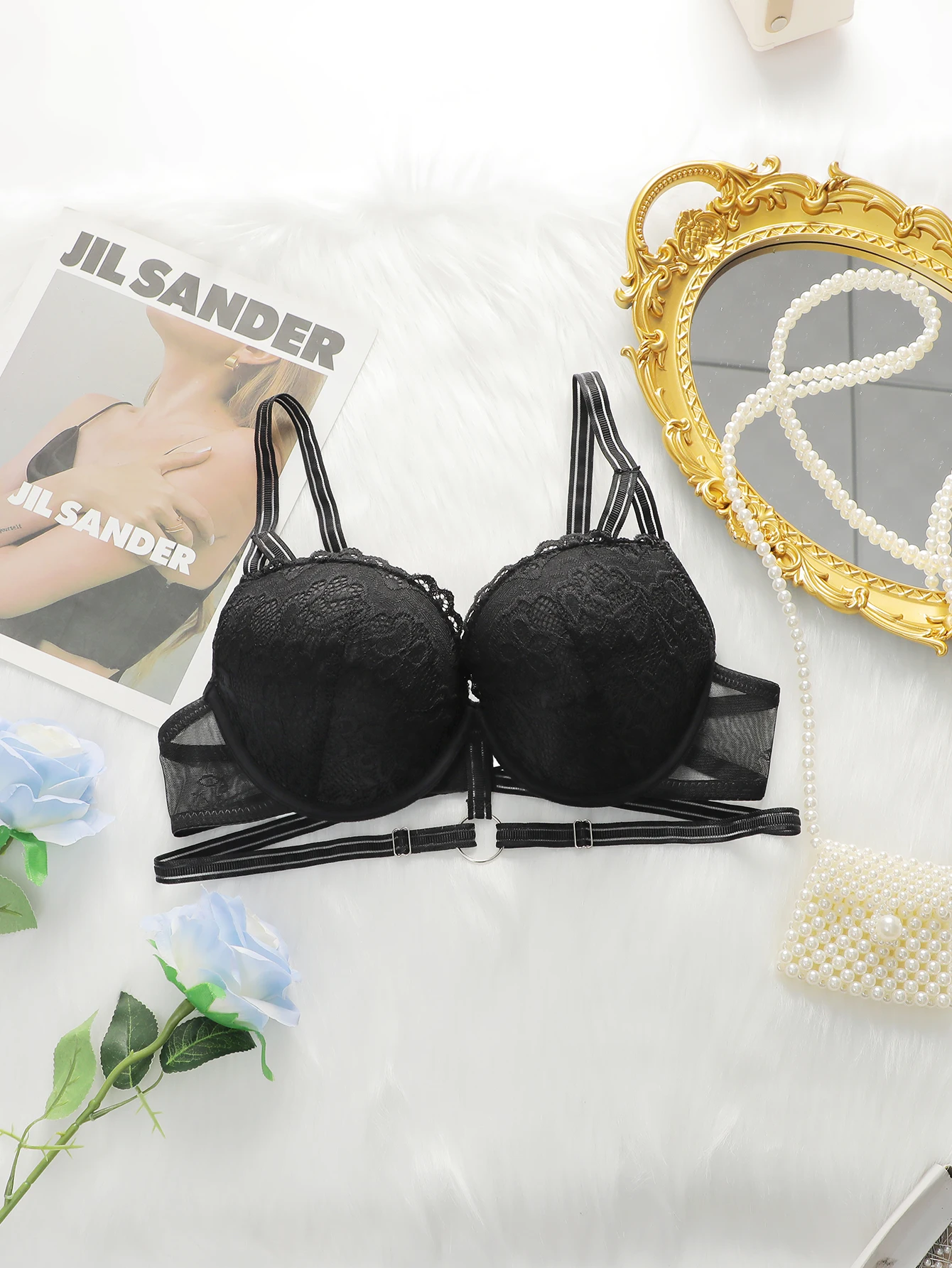 Women's sexy lace lingerie with steel rims, gathered push ups and waist cinching design comfortable and close fitting bra B2317