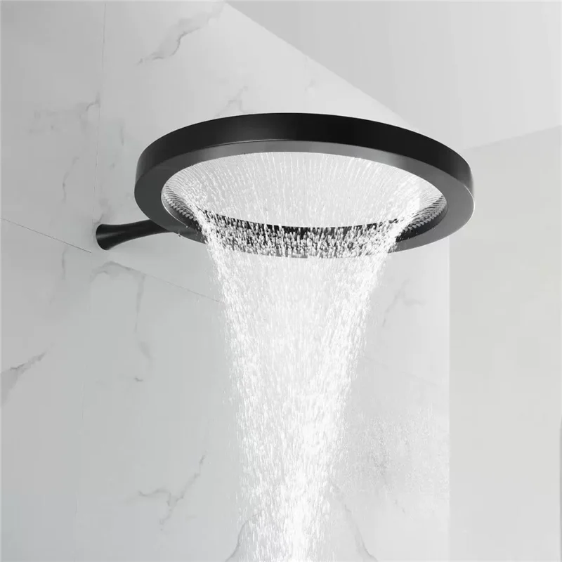 Basketball Hoop Design Pressure boost Ceiling Wall Mounted Black Bathroom Shower Head Rainfall Brass 50x50cm Brush Gold Gray