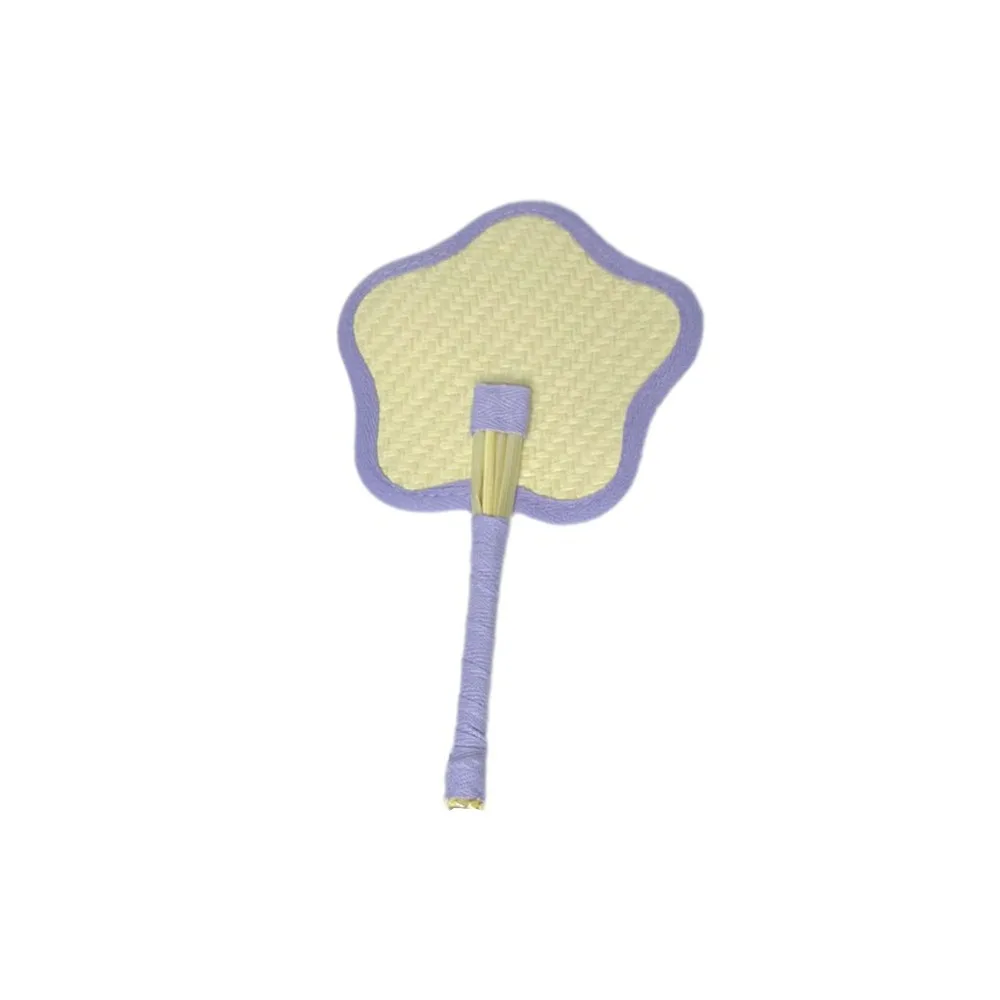 Colorful Edging Retro Floral Straw Fan Lightweight Portable Hand Cranked Futon Fan Comfortable Handle Ornaments