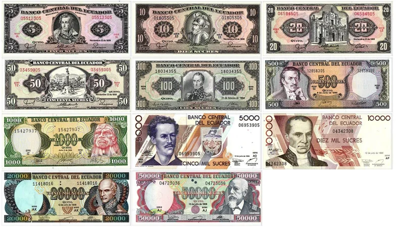 1986-1999 Ecuador 5-50000 sucres Original notes UNC