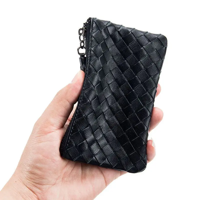 Car Key Large Capacity Woven Leather Key Bag Key Organizer Coin Purse Coin Wallet Ultra-thin Small Wallet Storage Bag Key Bag