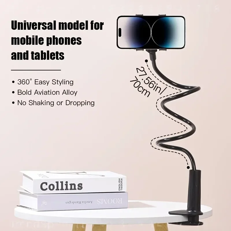 360 Degree Flexible Hose Phone Holder Lazy Tablet Stand Stable Anti-shake Adjustable Angle Clip-on for Desktop view 4