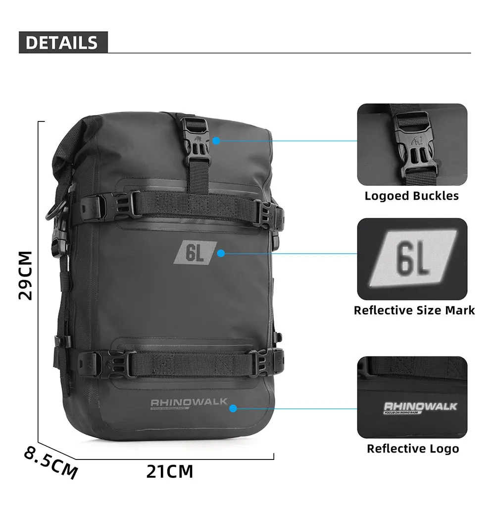 Rhino walk Motorrad Seiten tasche mit Basis wasserdicht 6l/8l/10l/15l Motor Rücksitz Tasche Rack Motocross Aufbewahrung rucksack – Detail 13