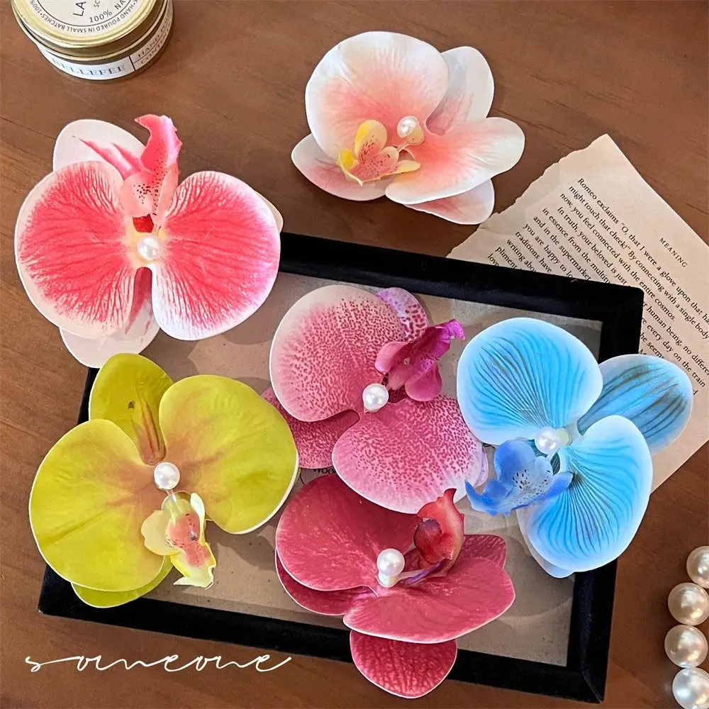 Cloth Flower Hair Clip Butterfly Orchid Pearl Orchid Flower Hairpin Seaside Vacation Headwear Duckbill Clip Girl Hair Clip