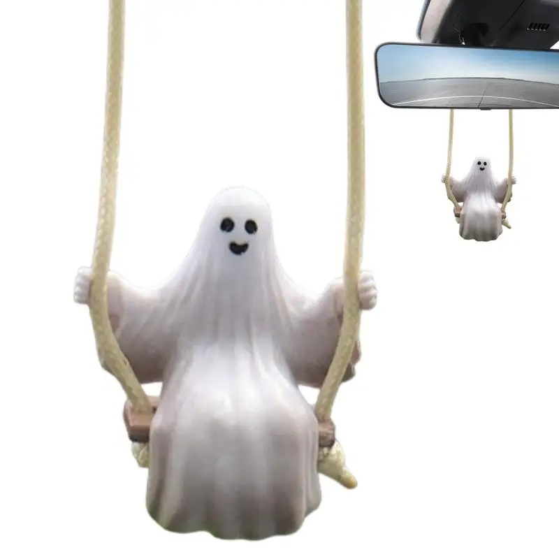 

Ghost Car Ornament Decorations Swinging Charm Ghost Halloween Pendant Exquisite Cute Car Interior Rear View Mirrors Ornament