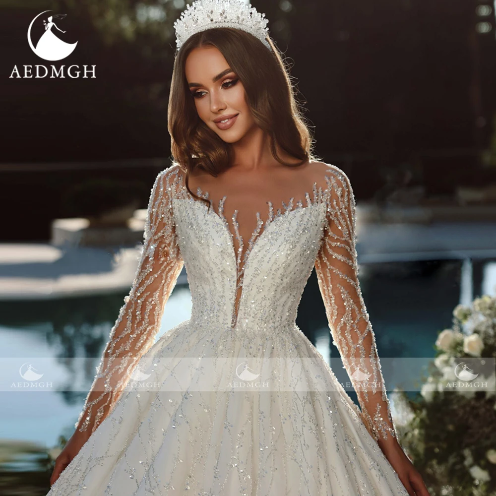 Aedmgh-Robe de Rhroyale à manches longues, robes de mariée exquises, robe de patients sur mesure, broderie chic, chérie