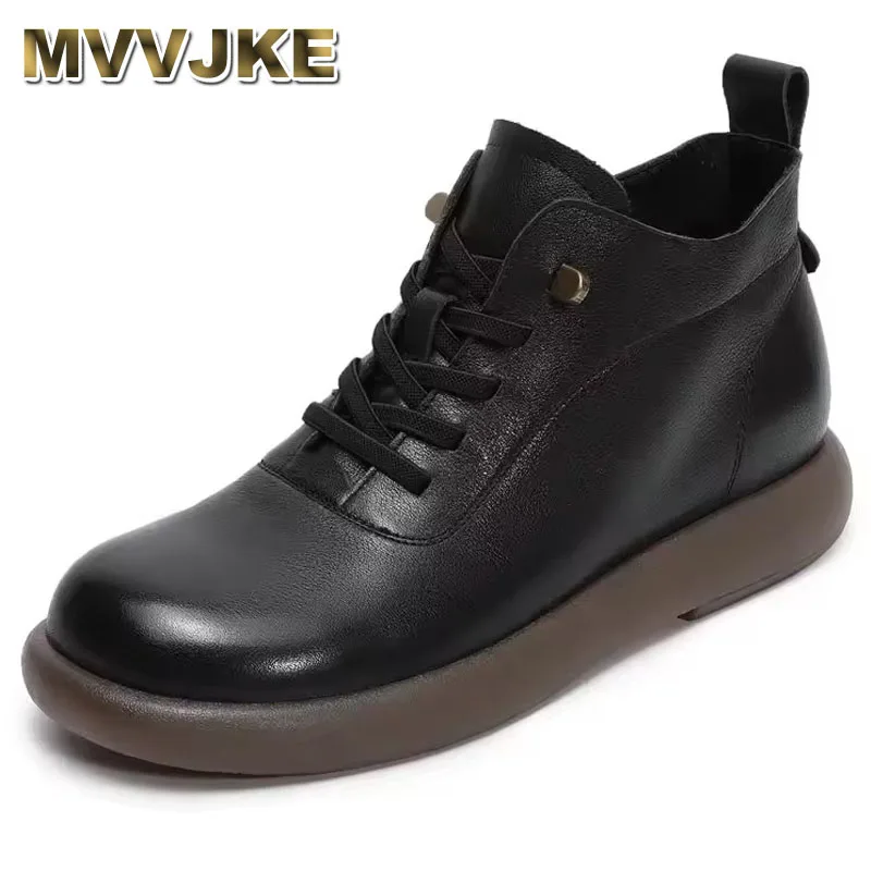 

New Trendy Full Genuine Leather Single Boots Casual Sneakers Flat Soft Sole Comfortable Women Ankle Boots Travel Shoes