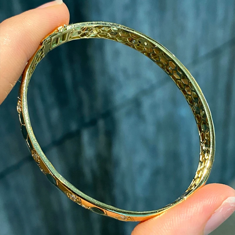 Aazuo 18K Jewelry Set Solid Yellow Gold Real Natural Diamond Luxury Jewelry  Bangle Earring Gift For Women Wedding Party AU750 view 2