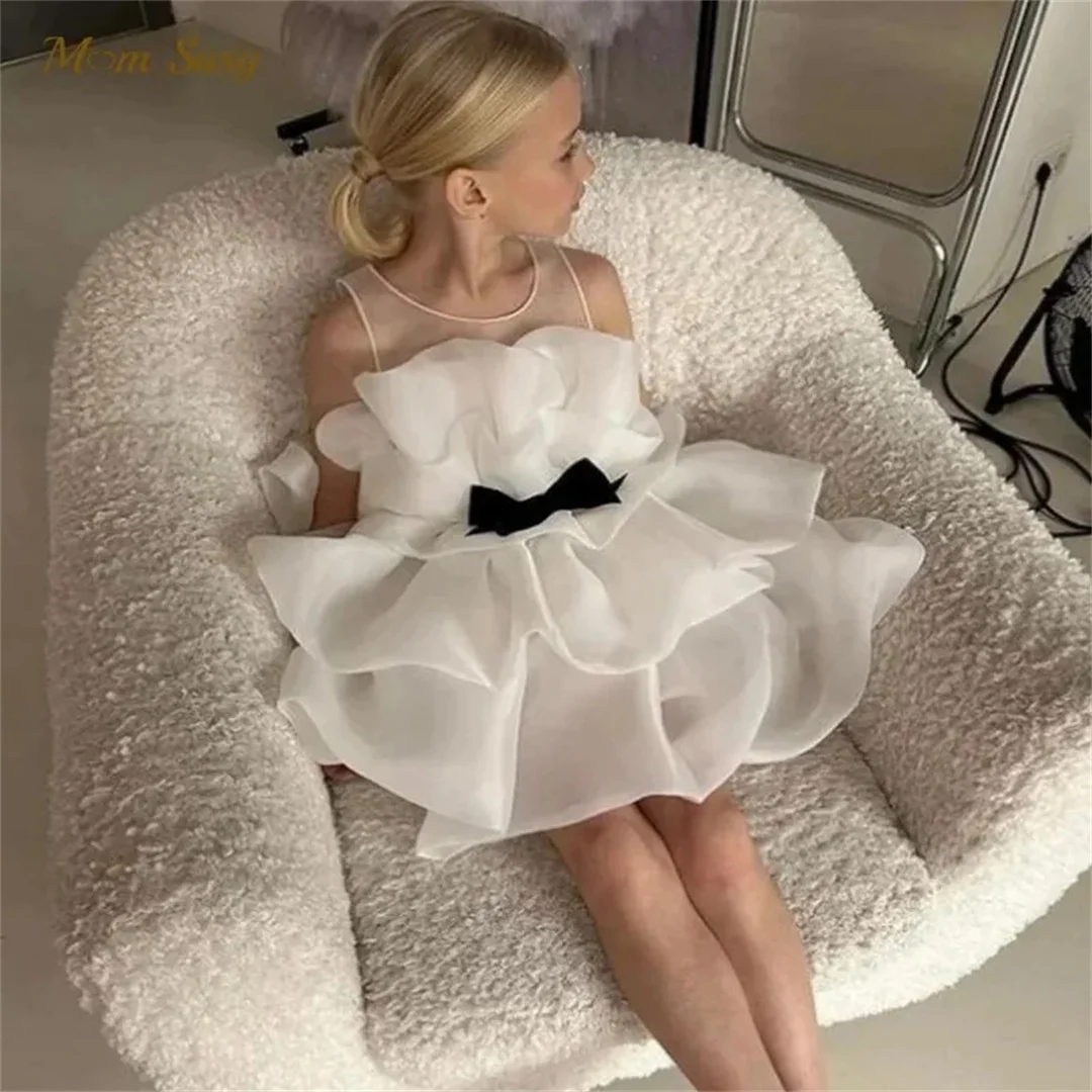 

Applique Flower Girl Dress For Wedding Lace Tulle Floor Length Kid Birthday Party Ball Gowns First Communion Dress
