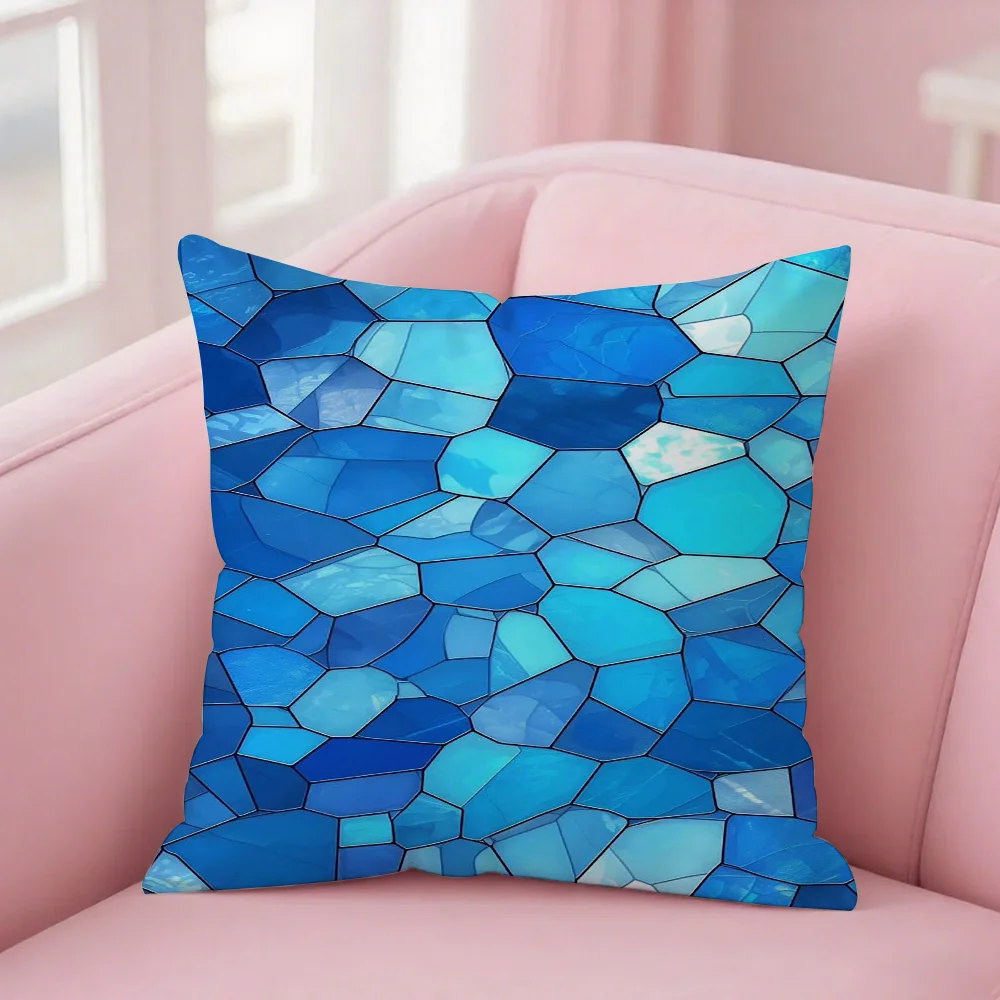 Simple Blue Square Pattern Pillow Cover Case Square Sofa with For Home Use Home Printing Short Plush Cute Cushion Cover