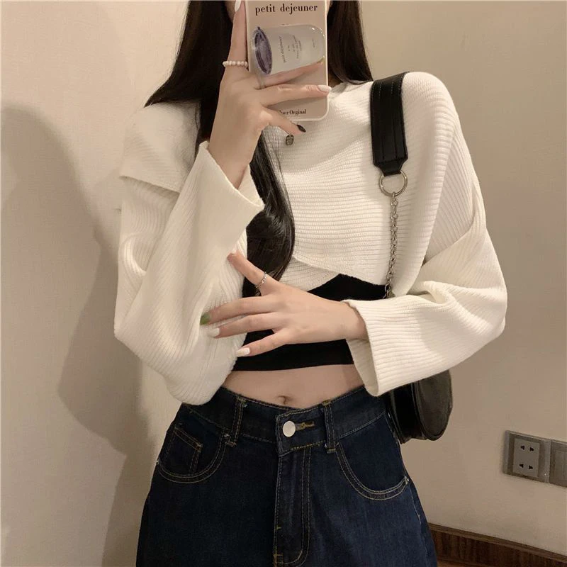 Spring Summer Criss-cross Short Women Loose Sweater Fashion All-match Knitted Pullovers 2023 New Harajuku Casual Crop Clothing