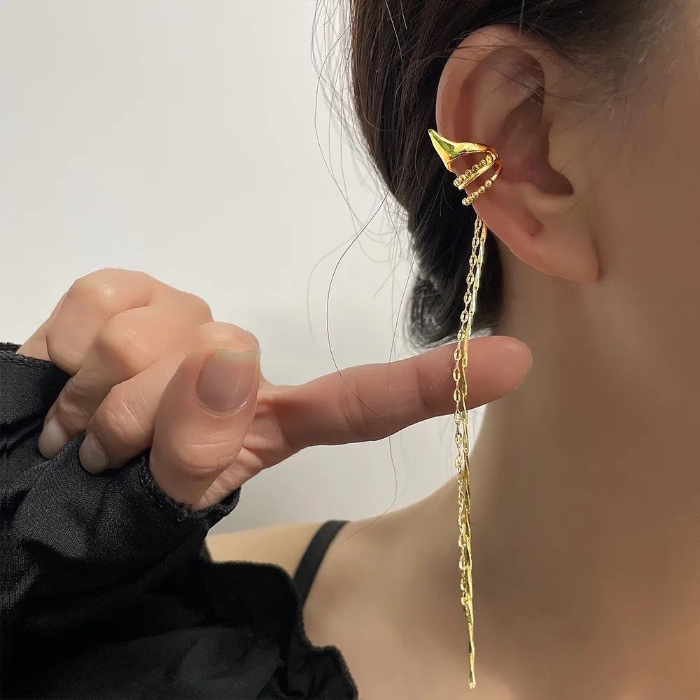Temperament Fairy Elf Ears Long Tassel Lines Multi-layer C-shaped Clip Earrings for Women Korean No Ear Holes Ear Cuff Jewelry