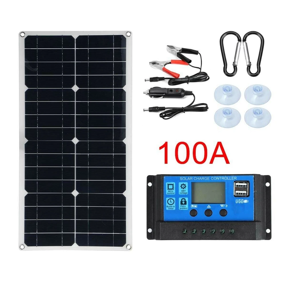 N84R 2X 300W Solar Panel Kit Portable Power RV Monocrystalline Boat Flexible Battery 12V