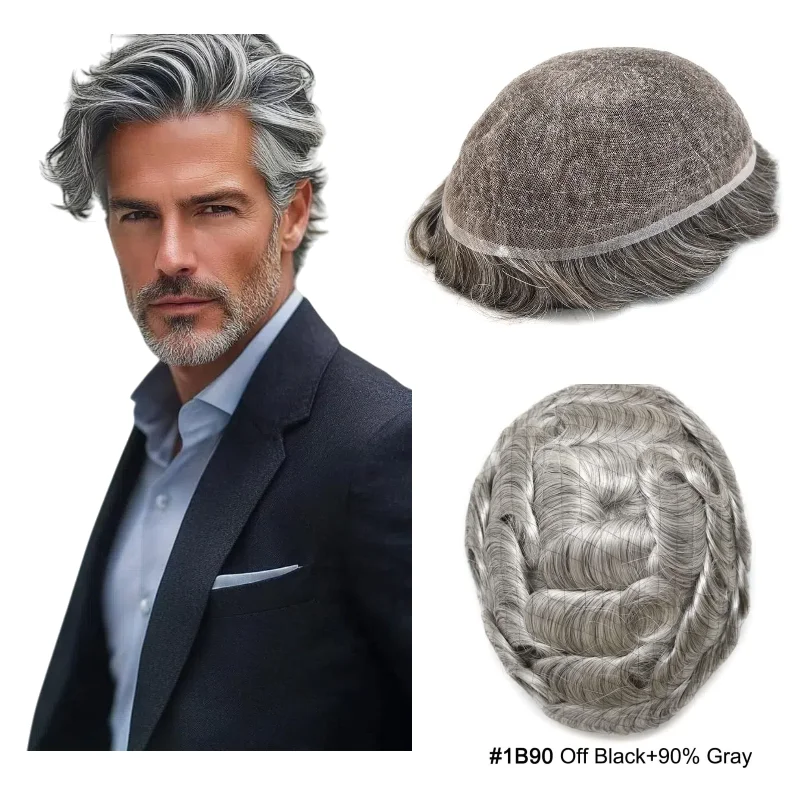 

Мужской парик с седыми 100% человеческими волосами, полная кружевная основа, 8x10 дюймов | Для рюкзака Цвета 1B40 1B90 # 7, легкий вес