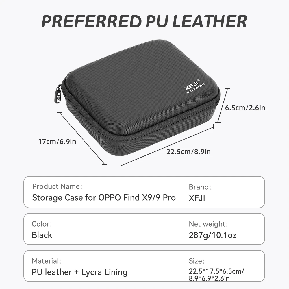 Torba/etui XFJI ze skóry PU, odporna na upadki, twarda obudowa, torebka na akcesoria fotograficzne do OPPO Find X9/9 Pro — zdjęcie produktu 3