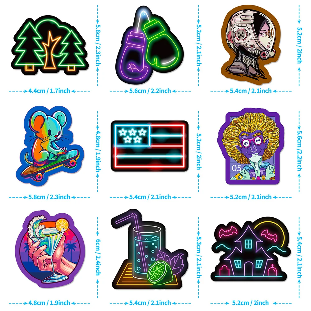 10/30/50 pçs engraçado luz de néon dos desenhos animados graffiti adesivos à prova dwaterproof água diy bagagem motocicleta guitarra portátil carro legal adesivo brinquedos