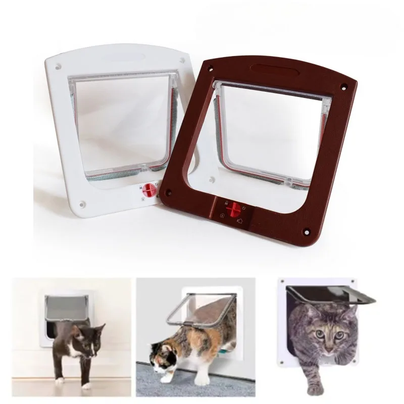 1PC Cat Dog Flap Door with 4 Way Locking Kitten Small Pet Dual Entry and Exit Door Weatherproof Pet Safety Doors