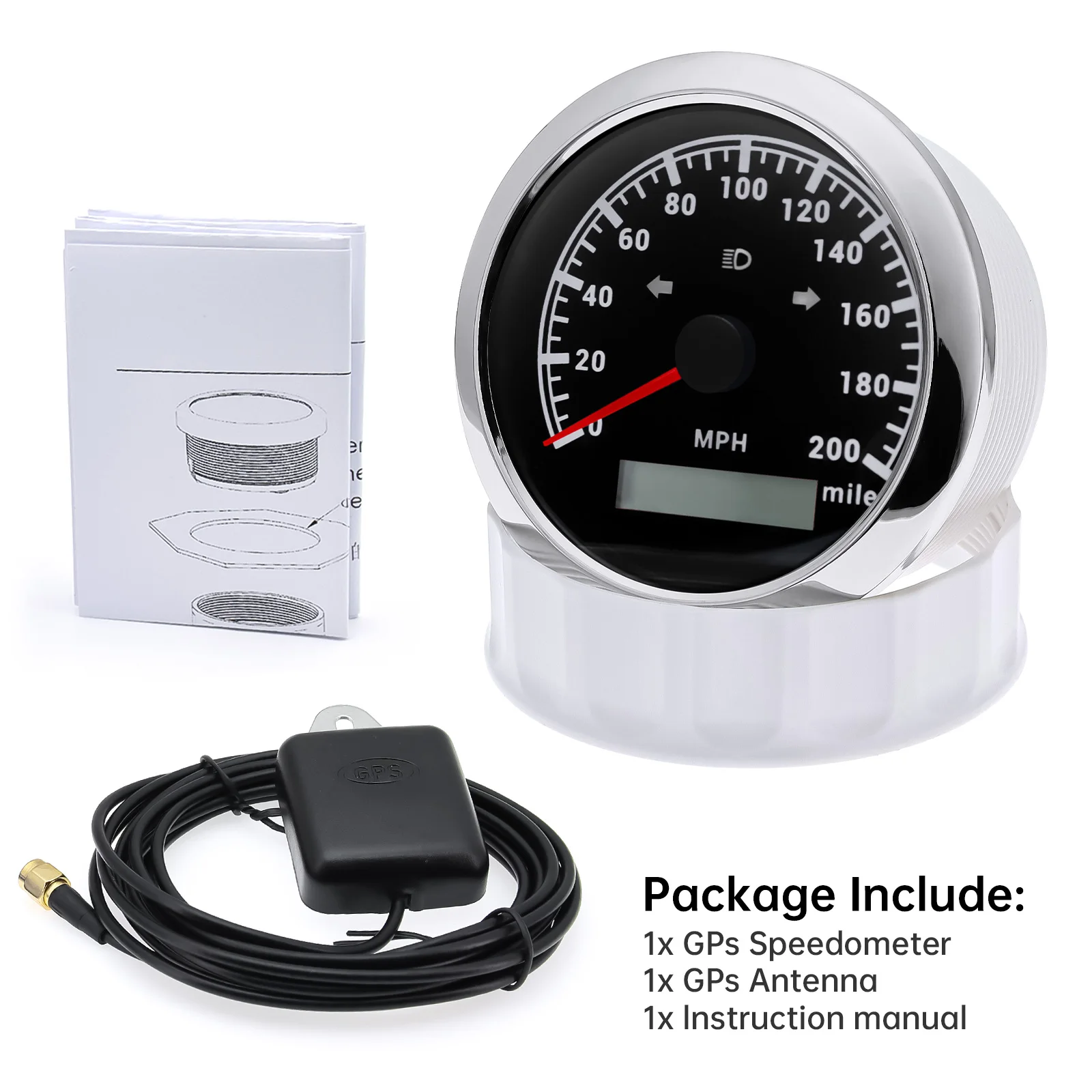 

0-200MPH Waterproof Speed Gauge 85MM GPS Speedometer LCD Display with 7 Colors Backlight for Marine Boat Car Truck