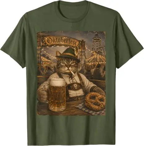 Oktoberfest Herren Lederhosen Lustiges Deutsches Biertrink-Meme T-Shirt Y2k Oktoberfest Kostüm Grafik Katze Papa Trinker T-Shirt Geschenk – Detail 8