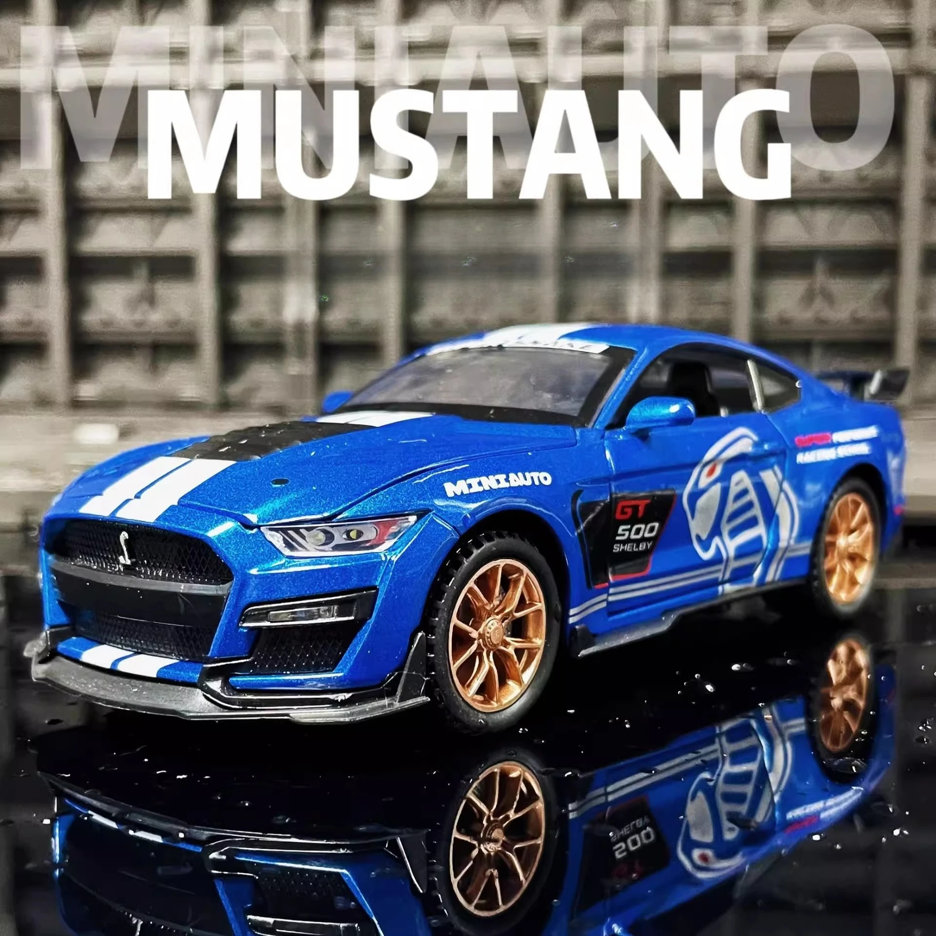 

1:32 Ford Mustang GT500 Alloy Car Diecast Metal Model Sound Light Desktop Collection Decorative Gifts Boys Display Ornament