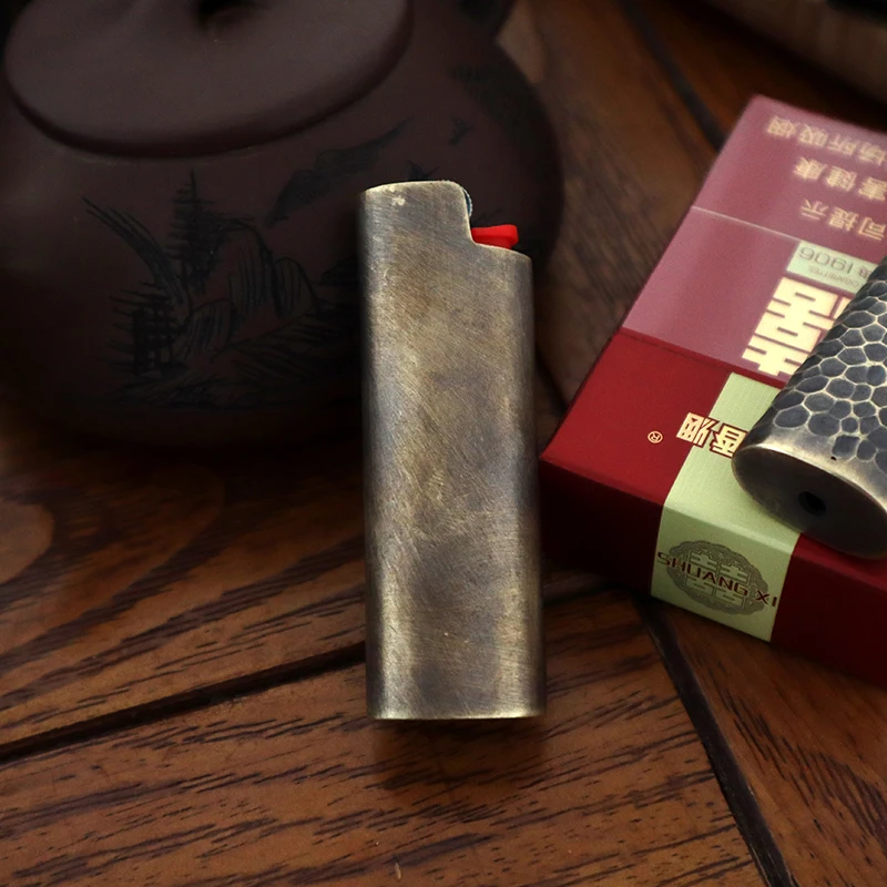 1Piece Pure Copper Lighter Case Cover Fits Bic Lighter J3 Retro Lighter Case Cover （Excluding lighter）