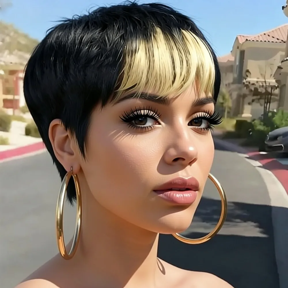 

Черный/613, машинная работа, 6 дюймов, 150% плотность, базовый стиль для повседневного использования, женский шикарный ретро-парик из натуральных волос, короткая прямая стрижка пикси.