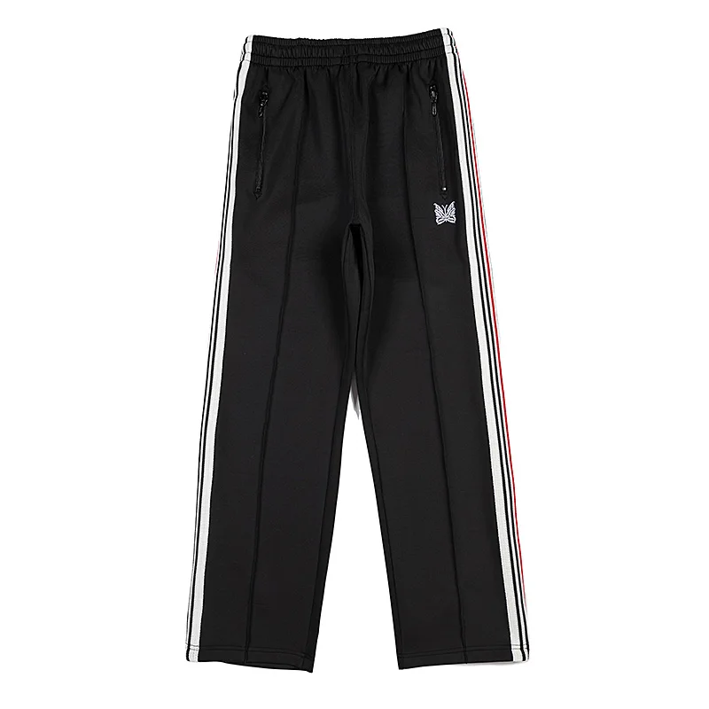 Black New Loose Casual Pants Men Woman Straight Cylinder Side Edge Stripe Weaving Embroidery Joggers Sweatpants