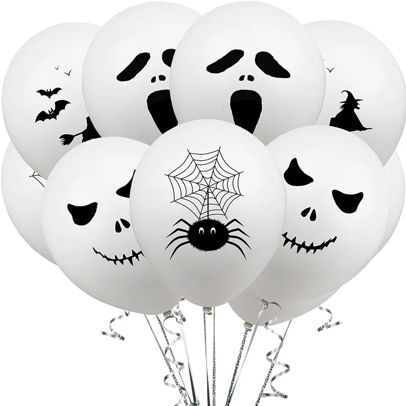 

White Halloween Ghost Face Spider Witch Bat Latex Balloons 12Inch 2.8g Print Balloons Scene Layout Decorative Terror Balloons