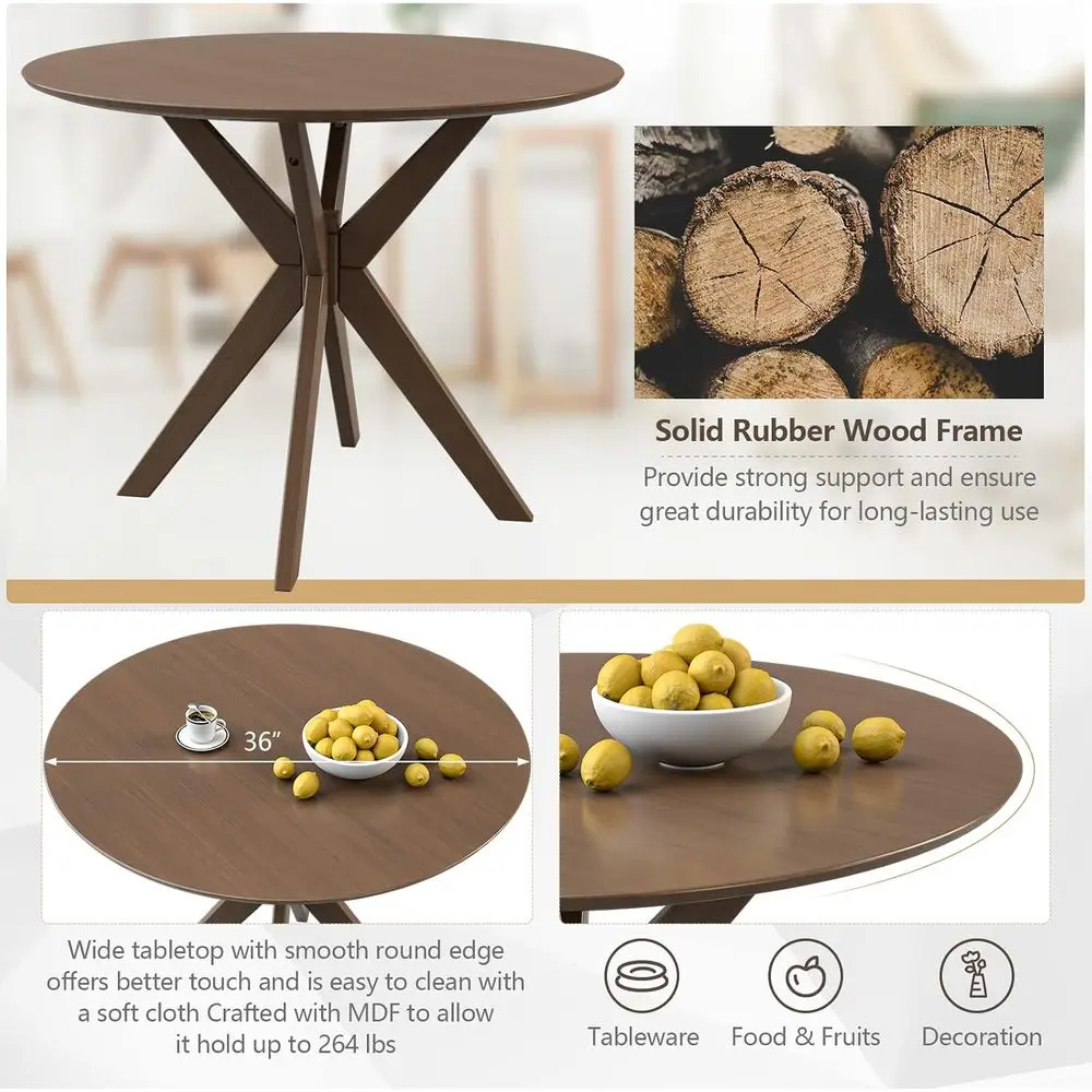 3-Piece Dining Table and Chair Set, Wooden Kitchen Table Set, armhouse Round Kitchen Table and 2 Cushioned Dinette Chairs, -Cent
