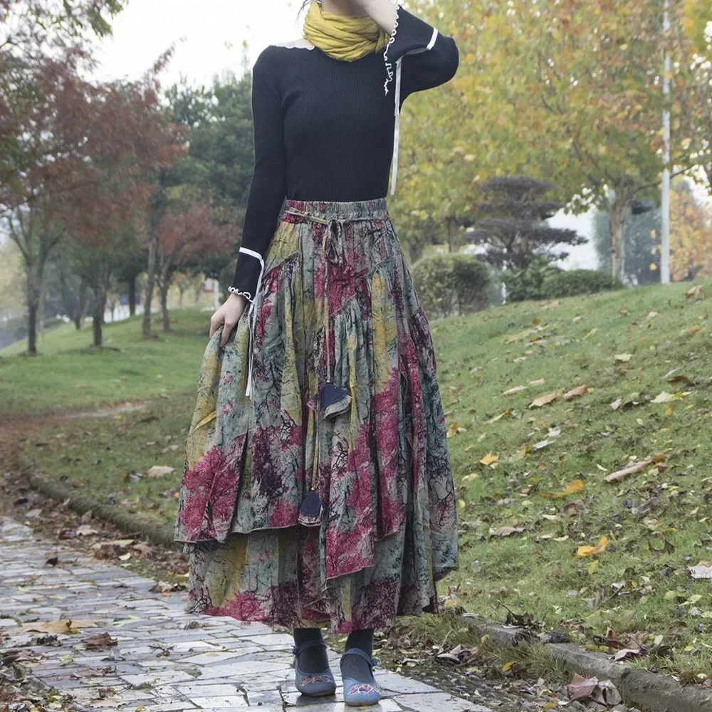 Cotton Linen Streetwear Harajuku Y2k Skirt Long Skirts for Women Clothing Vintage Fashion Clothes Casual Vintage Ethnic Style