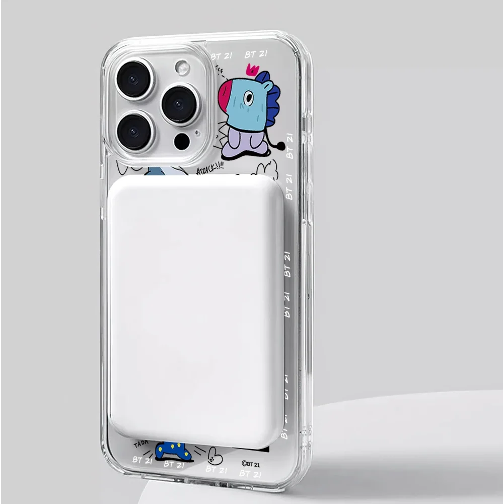 BEST KINGDOM B-BT21 Cute Phone Case for iPhone Plus 11 13 12 14 15 16 Pro Max Transparent Shell Magsafe Magnetic Wireless Cover