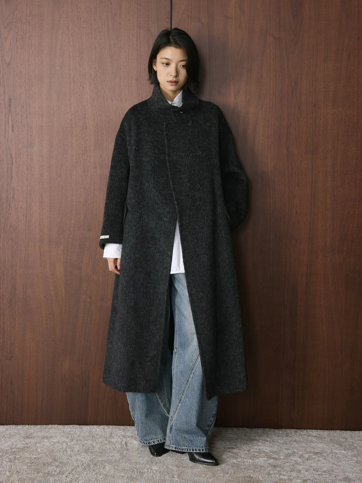 

Зимнее новое корейское пальто, простое и модное двойное шерстяное пальто с воротником-стойкой, поясом на талии и теплая куртка для женщин