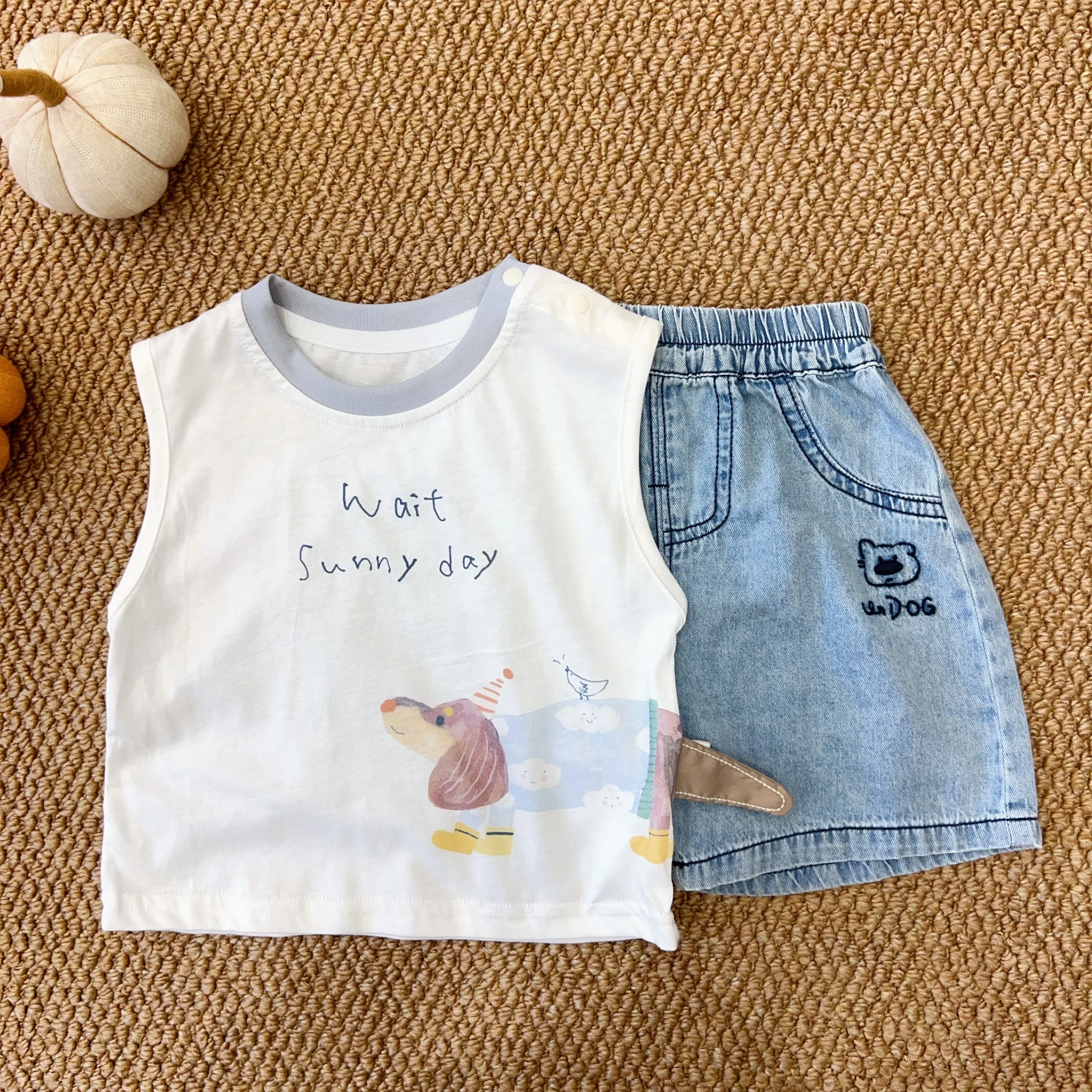 pure-cotton-summer-outfit-for-boys-2-piece-set-sleeveless-t-shirt-and-shorts-casual-breathable-comfortable-baby-clothes