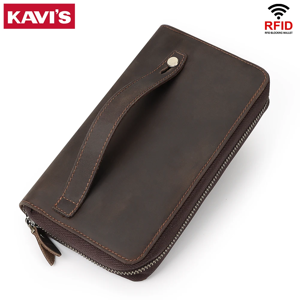 100% Genuine Leather Women Wallets Long Fashion Clutch Bag Small Phone Handbag RFID Blocking Credit Card Holder Purse for Men