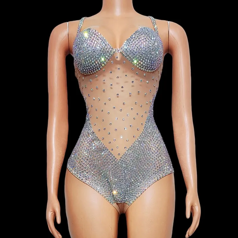 

Sexy Nightclub DJ Pole Dance Diamond Leotard Shiny Rhinestones Sleeveless Bodysuit Gogo Dancer Party Stage Performance Costume