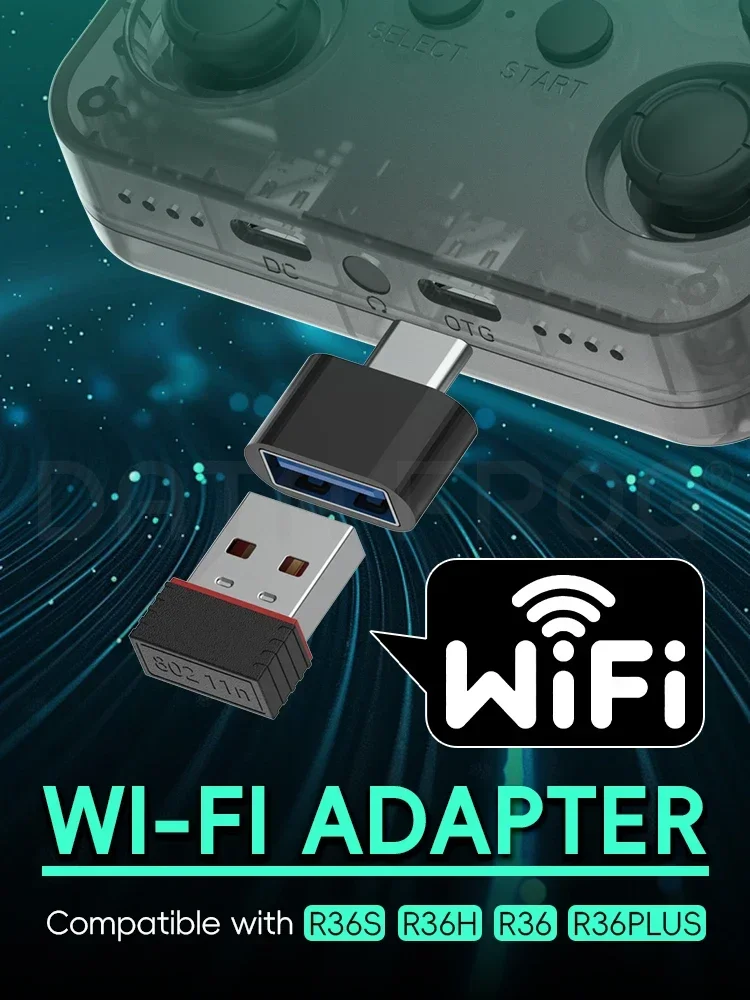 WiFi Adapter Kit for R36S / R36H / R36 / R36PLUS Handheld, Type-C OTG Adapter + USB WiFi Dongle, For ArkOS