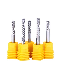 10PCS Single Flute SHK 3.175/4/5/6mm Left Spiral Down Cut One Flute Router Bit CNC End Mill Carbide Engraving Milling Cutter