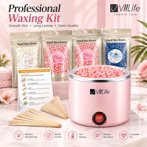 Viilife Waxing Kit, Wax Warmer Hair Removal Kit with Hard Wax Beans & Applicator Sticks, At Home Waxing Supplies for Legs, Arms, Bikini, Facial Hair Removal for Women & Men
