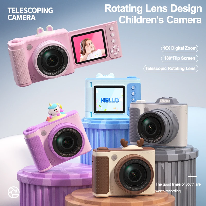 S6Kids Digital Camera HD Dual Lens 16X Zoom Children Mini Camcorder Boys Girls Baby Toy Student Selfie Birthday Gift 1080P Video