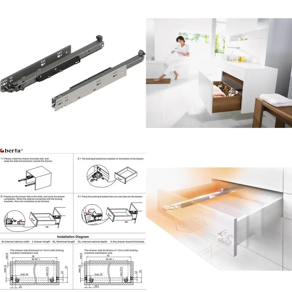

Сверхмощные 30-дюймовые направляющие для выдвижных ящиков с полным выдвижением, емкостью 170 фунтов, скрытая система Movento