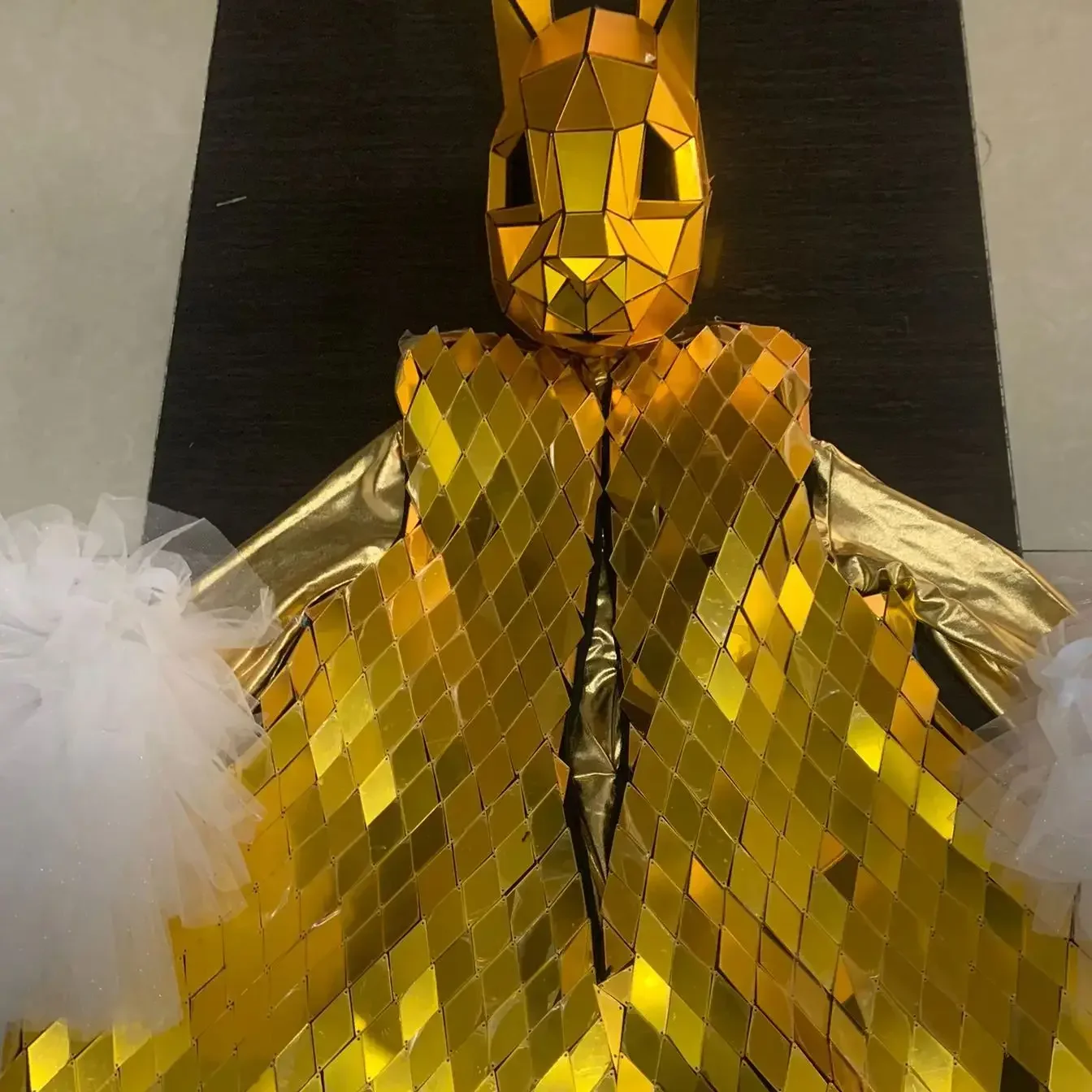 

Festival Outfit Carnival Stage Pereformance Rabbit Mirror Women Costume Gold Cosplay Jumpsuit Adult Party Rave Show Men Outfits
