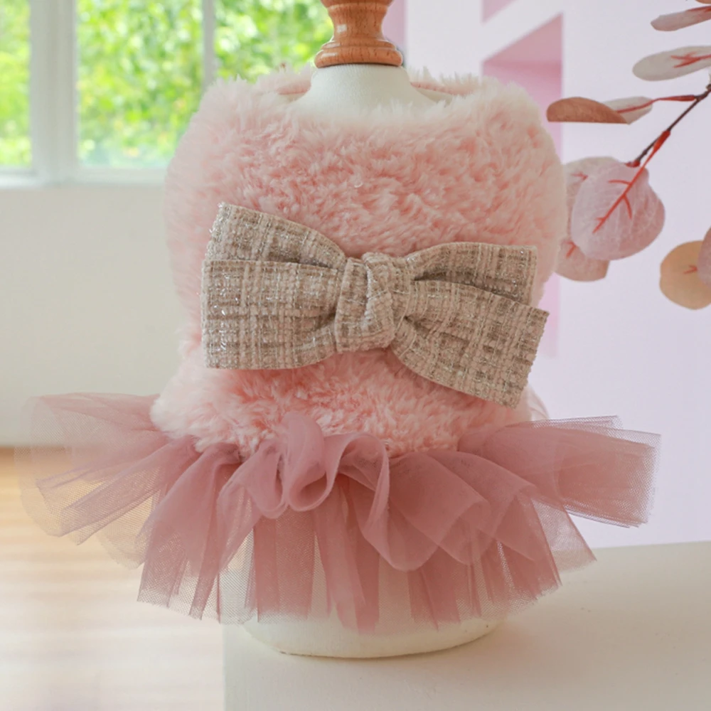 Pet Clothes Luxury Dog Princess Dress For Small Dogs Winter Warm Party Wedding Dress Pet Puppy Bowknot Skirt Yorkie Cat Outfit