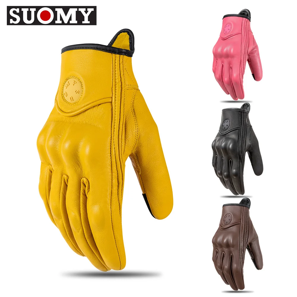

SUOMY Goatskin Leather Motorcycle Gloves Man Women Touchscreen Motocross Riding Gloves Anti-fall Motorbike Glove For BMX ATV MTB