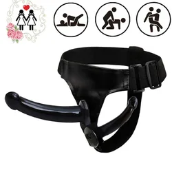 Black Soft Dildo Dual Ended Strapon Ultra Elastic Harness Belt Strap On Penis Adult Sex Toys for Woman Couples