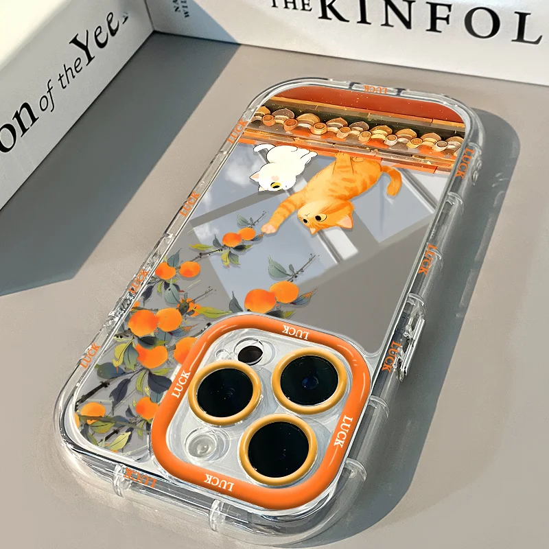 Thick Autumn Flavor Persimmon Orange Cat Phone Case For iPhone 17 AIR 16 15 14 13 12 11 XR PRO XS MAX 7 8 PLUS Anti Drop Cover view 4