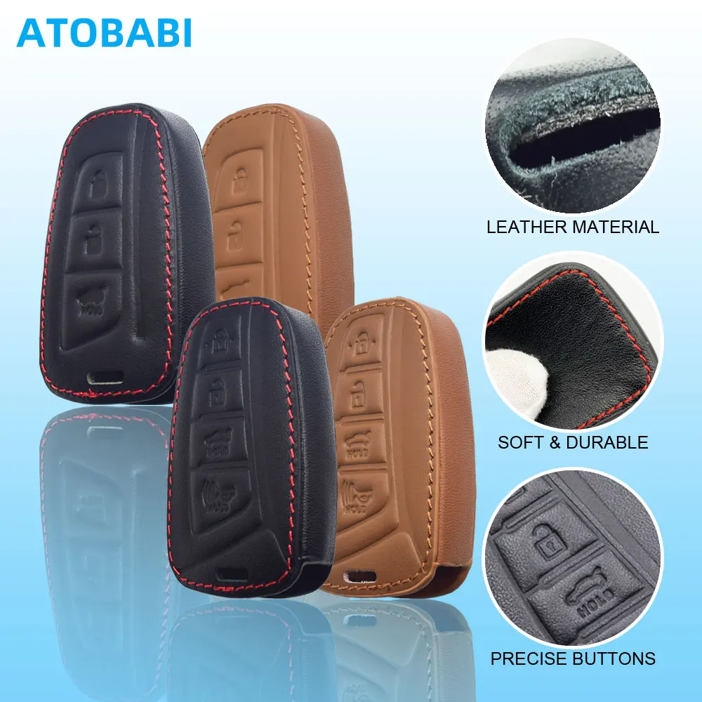 Funda de cuero Real para llave de coche, cubierta protectora de control remoto inteligente para Hyundai Azera Equus Genesis Sedan Grand Santa Fe Sport 2015 2016
