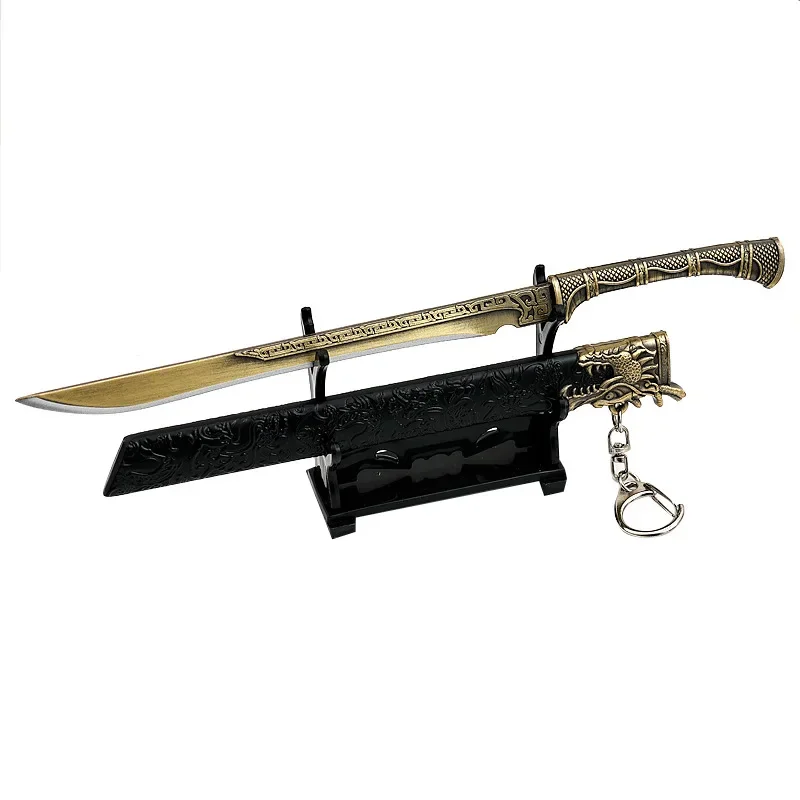 Espada medieval de 22cm, famosa espada longquan, brinquedo, dragão, tigre, faca, todo em metal com bainha, modelo de arma, ornamentos, coleções, presentes